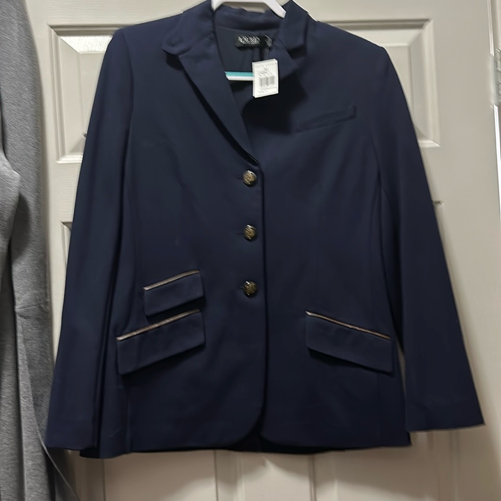 Navy w/leather trim pockets